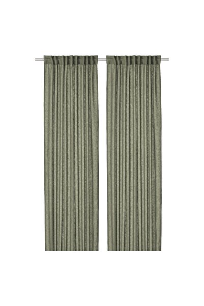 erorex Curtains, 1 pair, with heading tape/grey-green, 145x300 cm
