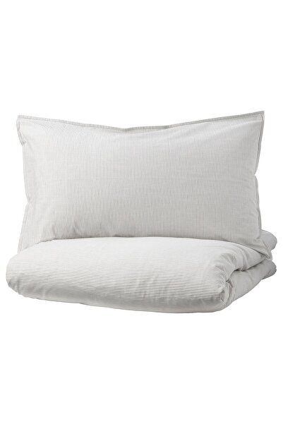 Generic غطاء لحاف و2 كيس وسادة، رمادي/مخطط، 240×220/50×80 سم