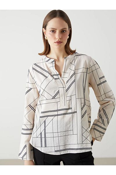 LC Waikiki Lc Wai̇ki̇ki̇ White Collar Patterned Women's Blouse
