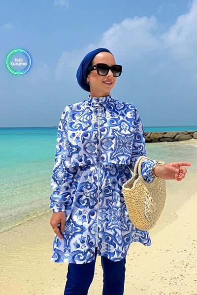 Ka Hijab Costum de baie Hijab din 2 piese acoperit complet Sea - Albastru
