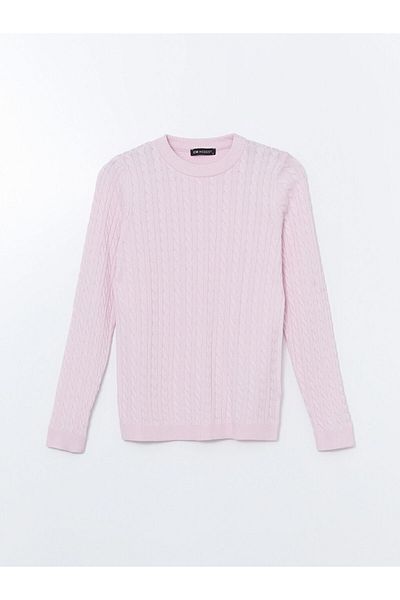LC Waikiki Lcw Modest Pink Crew Neck Self Patterned Women's Knitwear Sweater