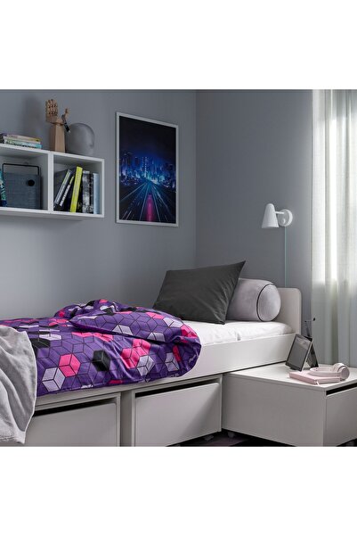 erorex Duvet cover and pillowcase, purple/black patterned, 150x200/50x80 cm