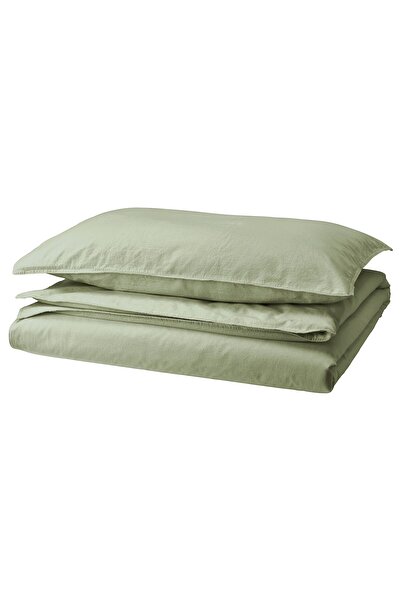 AZOZ MERCHLY Duvet cover and pillowcase, grey-green, 150x200/50x80 cm