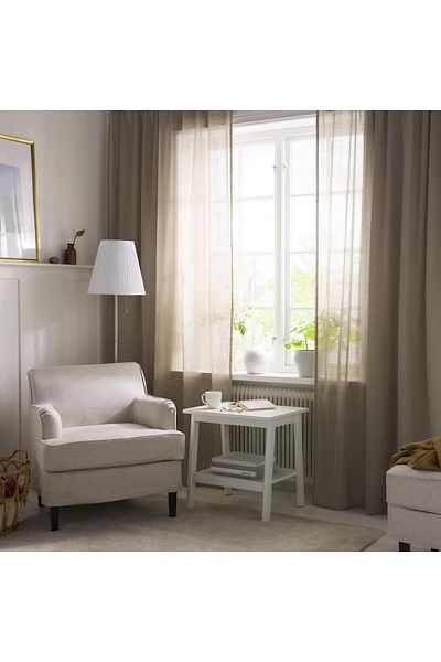erorex Sheer curtains, 1 pair, with heading tape/beige, 145x300 cm