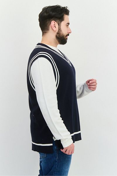 Perry Ellis Men V Neck Embroidered Sweater, Navy