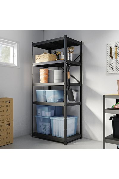 erorex Storage box with lid, transparent grey-blue, 36x50x35 cm/44.5 l