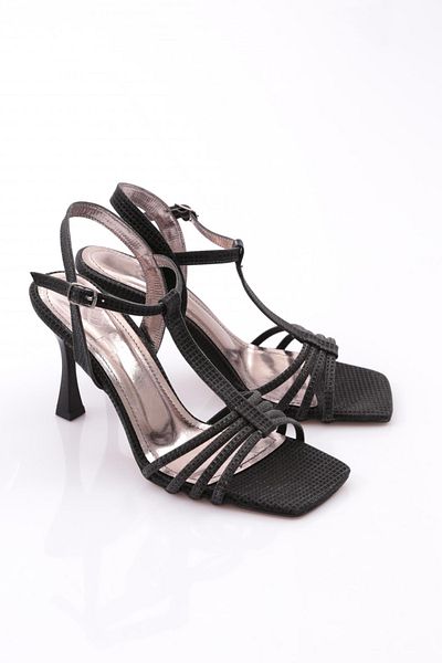 DGN Pantofi cu toc cu curele la gleznă de damă, crocodil negru 51213564