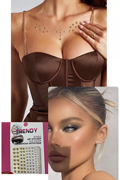 Genel Markalar Vücut Ve Yüz Taşı/ Altın Renk İnci Ve Taş Detaylı Sticker