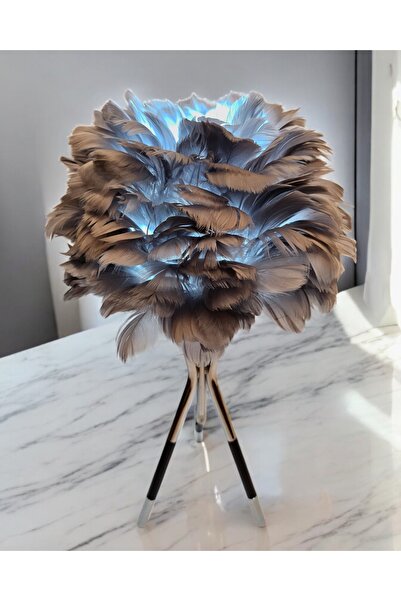 Genel Markalar Tüylü Dekoratif Tripotlu 3'lü Ayaklı Abajur Gri