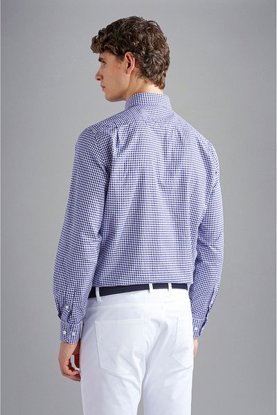 PAUL&SHARK Men's Oxford Cotton Slim Fit Long Sleeve White-Blue Shirt C0P3053-004