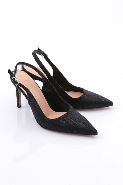DGN 197 Model Women's - Open Back Black Patterned Pointed Toe Heeled Shoes