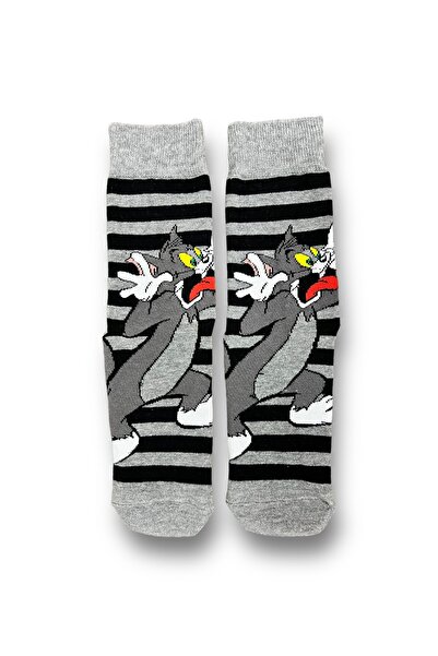 Mevo Single Unisex Gray Color Cartoon Character Stretchy Moisture Cotton Socks