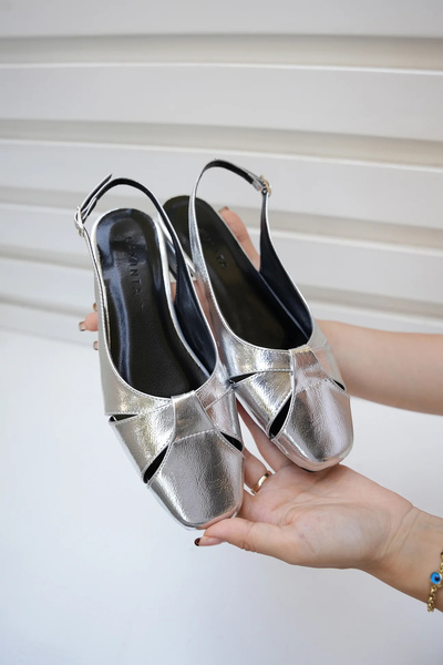 LamintaGlobal Goldie Gümüş Düz Casual Kadın Babet