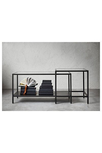 erorex Nest of tables, set of 2, black-brown/glass, 90x50 cm