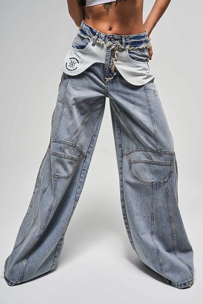 its basic Blugi de damă Palazzo Fit Design detaliat cu buzunar 100% Koton Denim Jeans