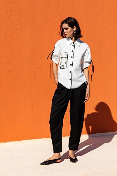 KAMEYA DÜĞME DETAYLI KETEN PANTOLON 25S20718