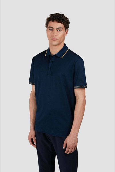 PAUL&SHARK Men's Navy Blue-Gold Polo Neck T-Shirt - Slim Pique, Regular Fit, Short Sleeve 25411236 A-13E