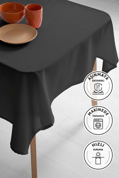 FAVORA Anthracite Nayra Linen Tablecloth - 160X220