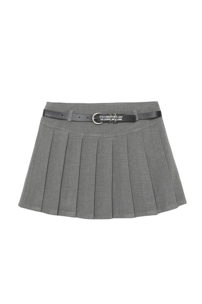 NK Belt Detailed Pleated Mini Skirt Gray