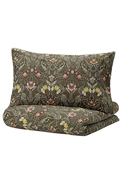 erorex غطاء لحاف وغطاء وسادة، أخضر غامق/متعدد الألوان، 150×200/50×80 سم