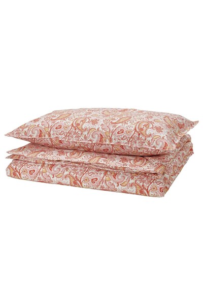 erorex Duvet cover and pillowcase, pink/white, 150x200/50x80 cm