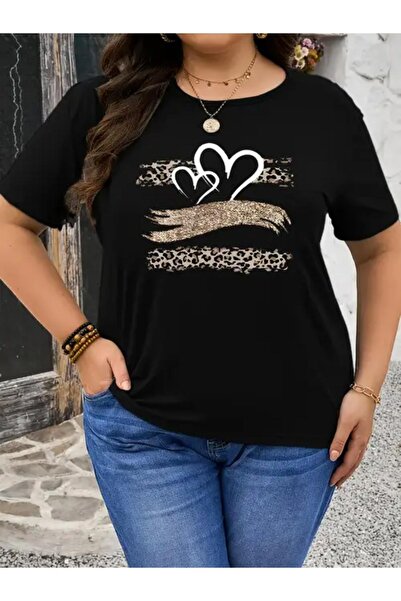 Machetta Оверсайз футболка з принтом леопарда і серцем для жінок великих розм...
