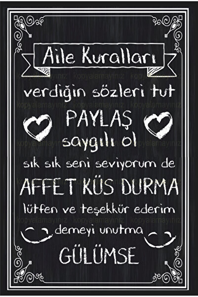 Hayat Poster tablou cu regulile familiei tablă cu aspect de cretă tablou decorare bucătărie acasă poster retro din lemn
