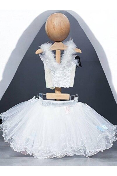 Okay Girl's Butterfly Patterned Sequin Cropped Tutu Skirt Set