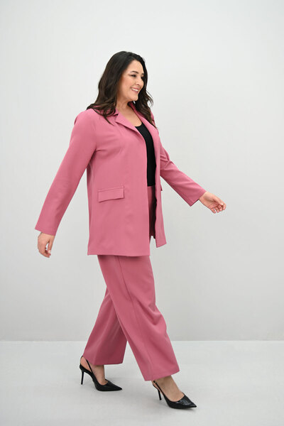 Koza Butik Γυναικείο Σετ Παντελόνι Μπουφάν με φαρδύ πόδι Plus Size 9008-25