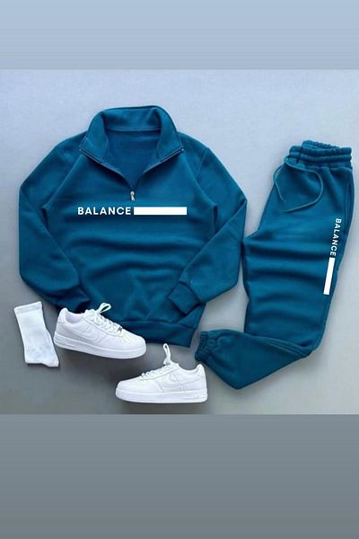 CAST COLLECTİON Petrol Blue Balance Printed Unisex Sweatshirt and Sweatpants Set