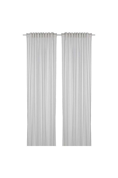 erorex Curtains, 1 pair, with heading tape/white/light grey striped, 120x300 cm