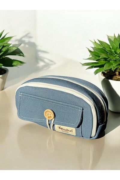 BABUN Ephesus, mare, lată, plată, pânză, pânză, trusă pentru creion, retro, vintage, cu buton, geantă de machiaj