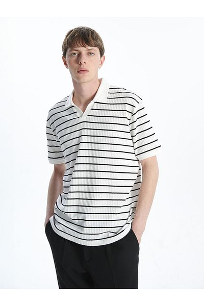 LC Waikiki Lcw Vision Ecru Polo Neck Stripe Men's T-Shirt