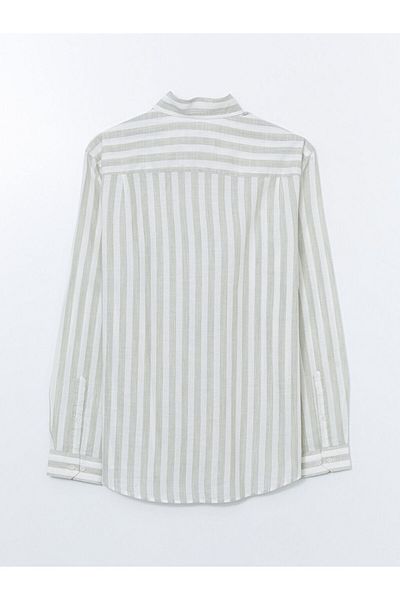 LC Waikiki Lcw Vision Green Regular Fit Long Sleeve Striped Poplin Men's Shirt