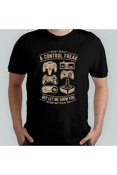 Pixxa Control Freak - Gamer - Παίκτης 100% βαμβακερό μπλουζάκι με λαιμόκοψη μοντέλο 1