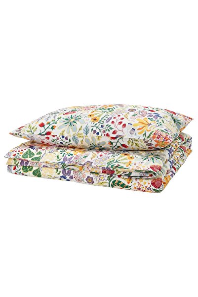 erorex Duvet cover and pillowcase, multicolour/floral pattern, 150x200/50x80 cm