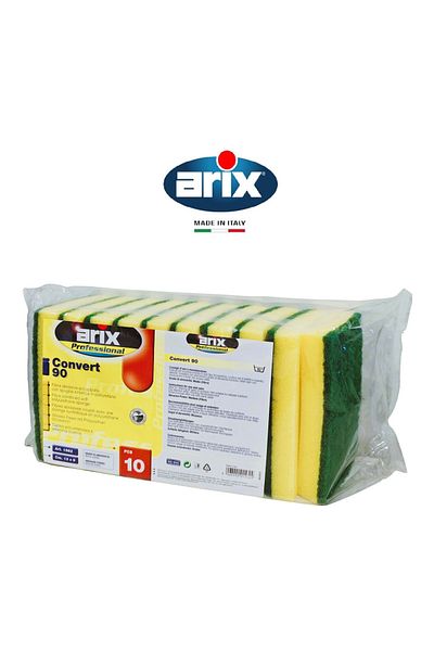 ARIX Professional 10pcs Convert90 Medium Quality Sponge Scourer - Antibacterial, Heavy-Duty Cleaning