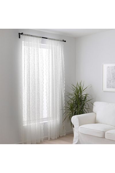 erorex Sheer curtains, 1 pair, with rod pocket/white flower, 145x300 cm