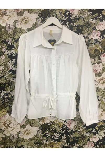 Butik Eylül ,Önü Bağcıklı/Büzgülü Keten Gömlek