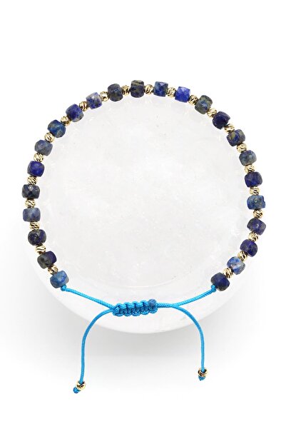 Alibaba Doğaltaş Lapis Lazuli Doğal Taş Makrome Örme Bileklik Küp Kesim