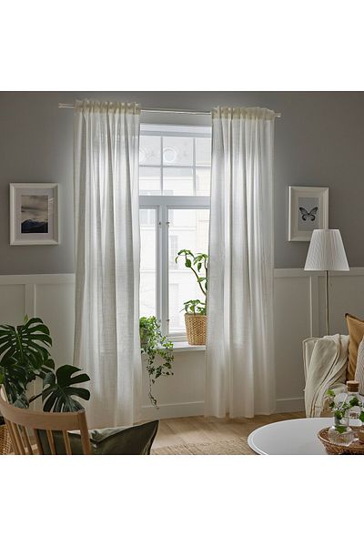 erorex Sheer curtains, 1 pair, with heading tape/white, 145x300 cm