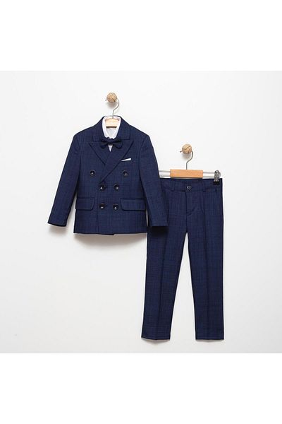 Terry Kids Boy's Slim Fit Double Breasted Suit with Bow Tie