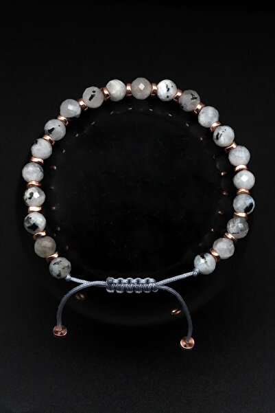 Alibaba Doğaltaş Moon Stone Natural Stone Macrame Knitted Bracelet Faceted Cut