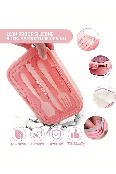 COOYA Bento Lunch Box for Kids,Leak-proof,Lunch Containers with 3 Compartments,Pink