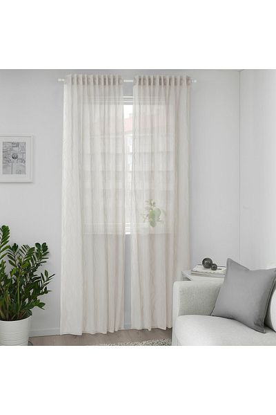 erorex Sheer curtains, 1 pair, with heading tape/grey, 145x300 cm