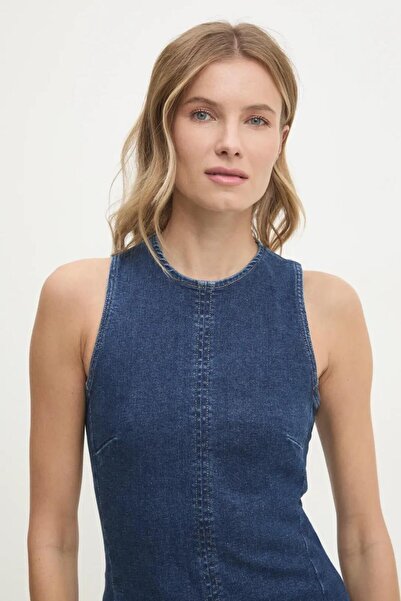 Calvin Klein Koyu Mavi Kadın Düz Denim Elbise J20J2245281BJ