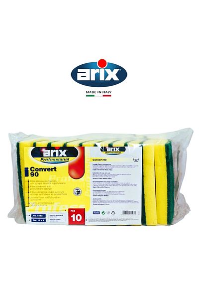 ARIX Professional 10pcs Convert90 Medium Quality Sponge Scourer - Antibacterial, Heavy-Duty Cleaning