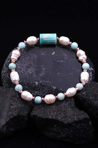 Alibaba Doğaltaş أمازونيت - لؤلؤة - سوار بتصميم حجر الهيماتيت الطبيعي