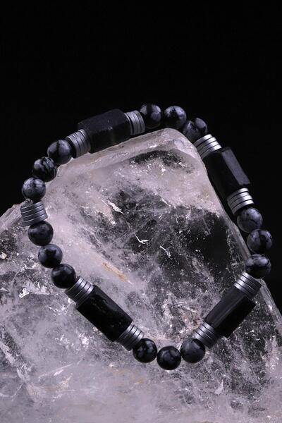 Alibaba Doğaltaş التورمالين - حجر السج الثلجي - سوار بتصميم حجر الهيماتيت الط...