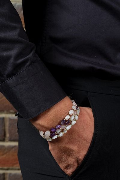 Ssilhoutte Doğaltaş Pink Quartz, Amethyst, Moon Stone, Hematite Combination
